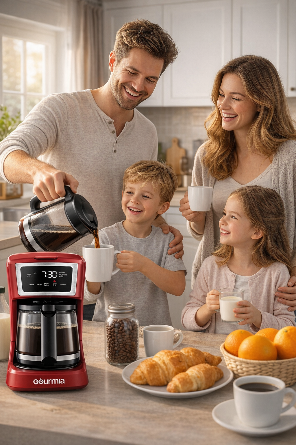 Cafetera Gourmia Programable Jarra De Cristal 2 A 12 Tazas Color Rojo