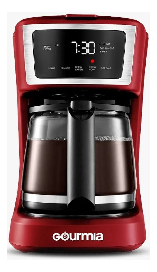 Cafetera Gourmia Programable Jarra De Cristal 2 A 12 Tazas Color Rojo