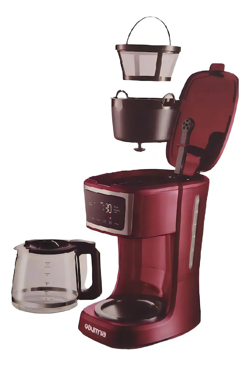 Cafetera Gourmia Programable Jarra De Cristal 2 A 12 Tazas Color Rojo