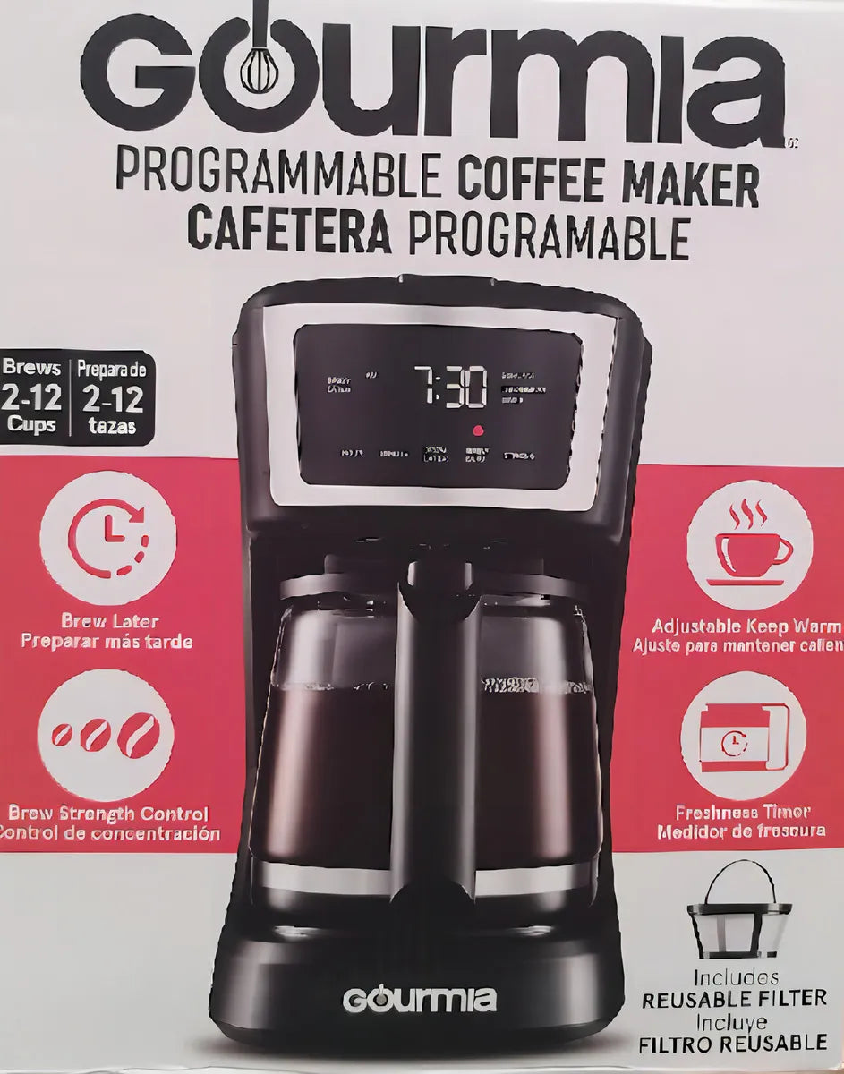 Cafetera Gourmia Programable Jarra De Cristal 2 A 12 Tazas Color Rojo