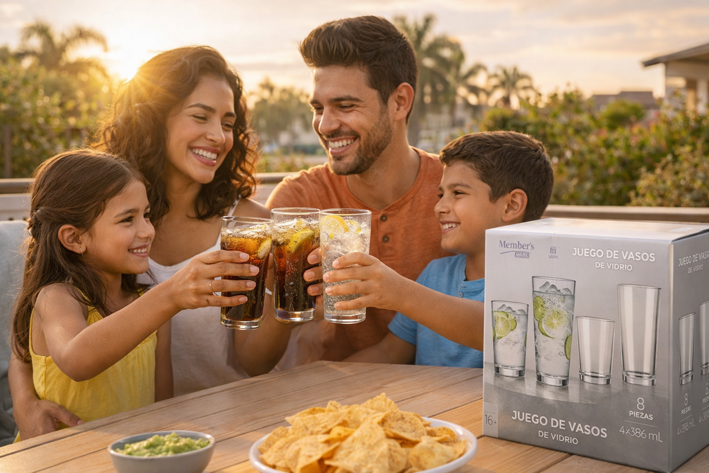 Juego Vasos De Vidrio Lisos 8 Pz 384ml + 8 Pz 473